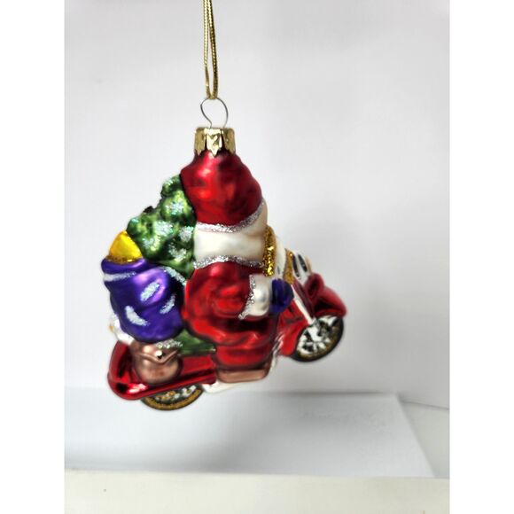 Artisan Blown Glass Santa Claus on Motorcycle Ornament Collectible Christmas - Picture 2 of 7